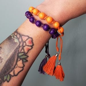 Set of (2) Adjustable Beaded Tassel Bracelets